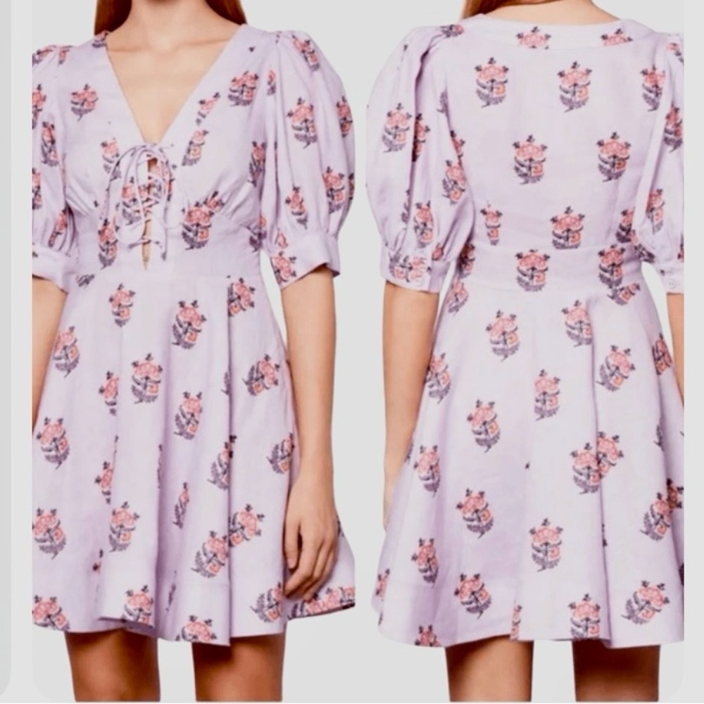 House of Harlow 1960 Floral Linen Blend Dress
Puff Sleeves Front Lace Size 4
